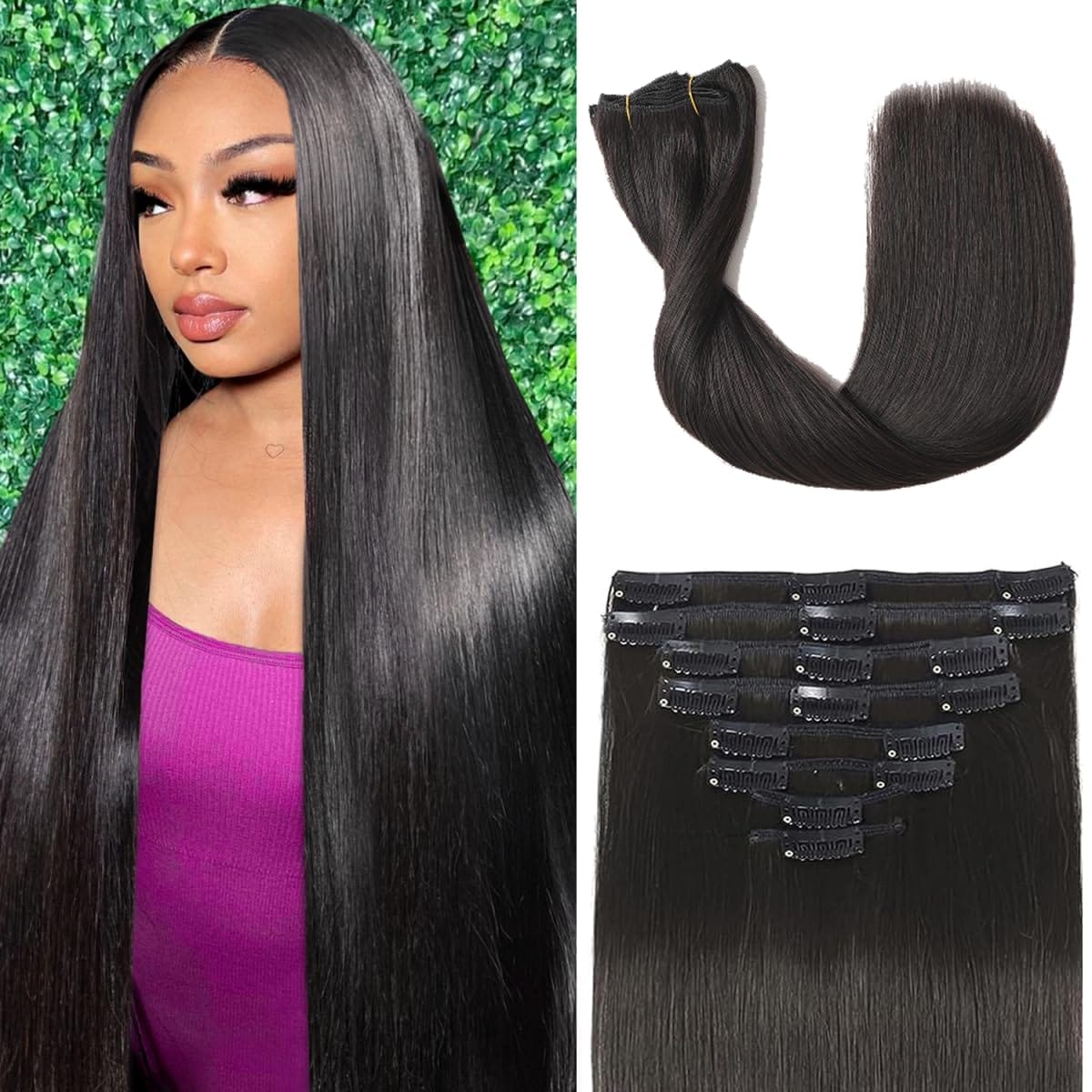 Tebelove Clip in Hair Extensions Real Human Hair, 100g/3.6oz, Clip in 100% Brazilian Remy Human Hair Extension for Women, Double Weft 8pcs Per Set with 18...